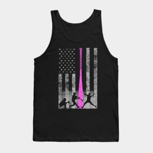 Pink Bat Baseball Flag Baseball Breast Cancer Awareness Tank Top